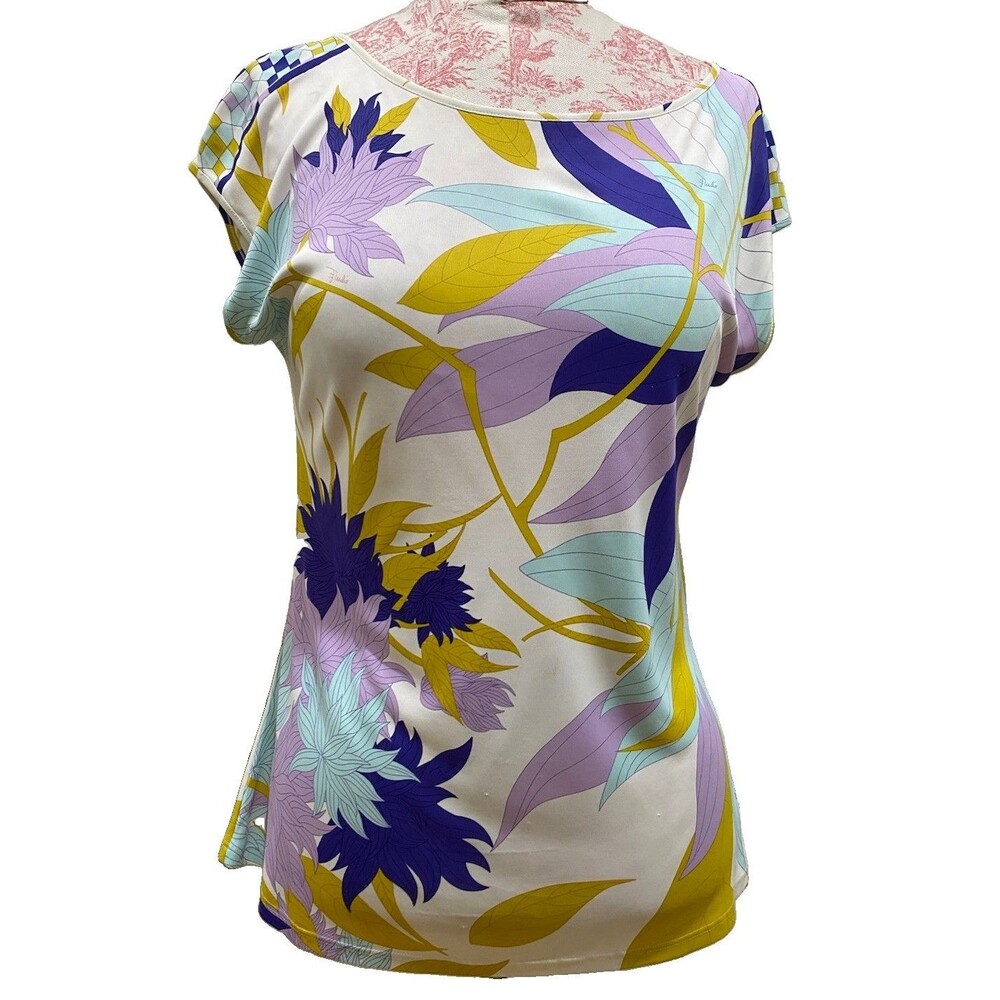 Emilio Pucci Floral Sleeveless Top Blouse Women’s US 12 Tropical Geometric Italy